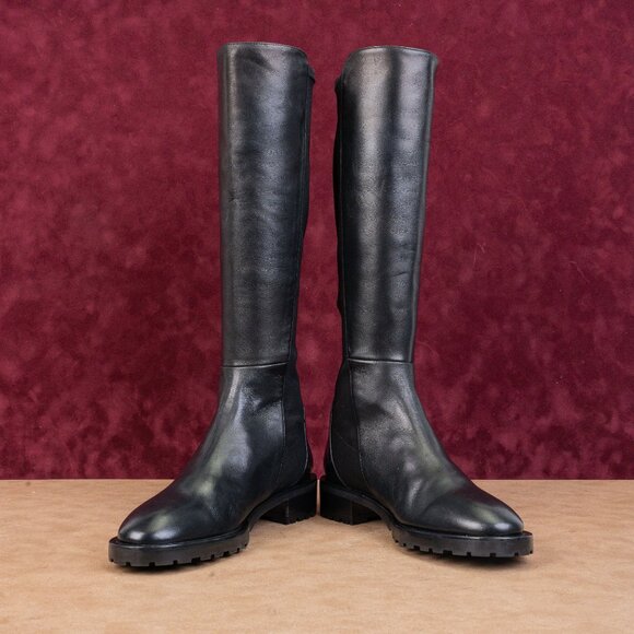 Stuart Weitzman Women 5050 Knee High Lug Black Leather Stretch Knee Boots sz 6.5 - Picture 2 of 10